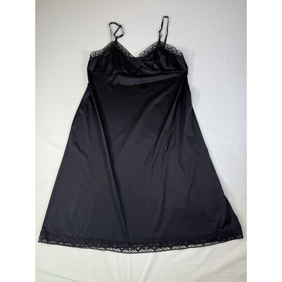Vanity Fair Women's Size 38 Lace Trim Satin Slip Dress Black Lingerie Nightie - Picture 1 of 3